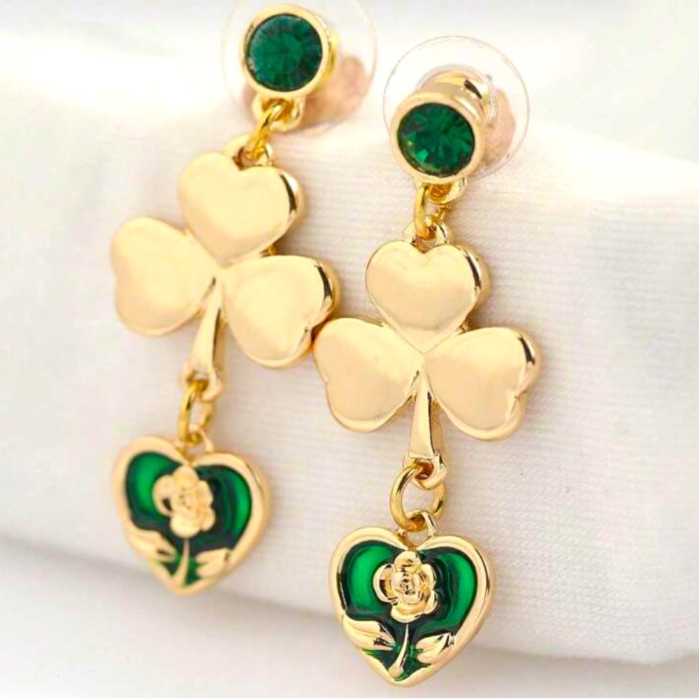 Cubic Zirconia Shamrock Earrings